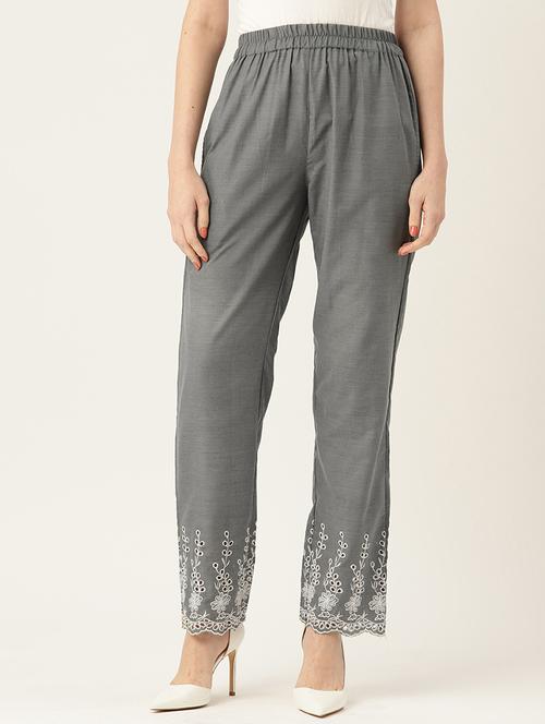 grey solid relaxed fit straight fit palazzo - 20213145 - Standard Image - 0