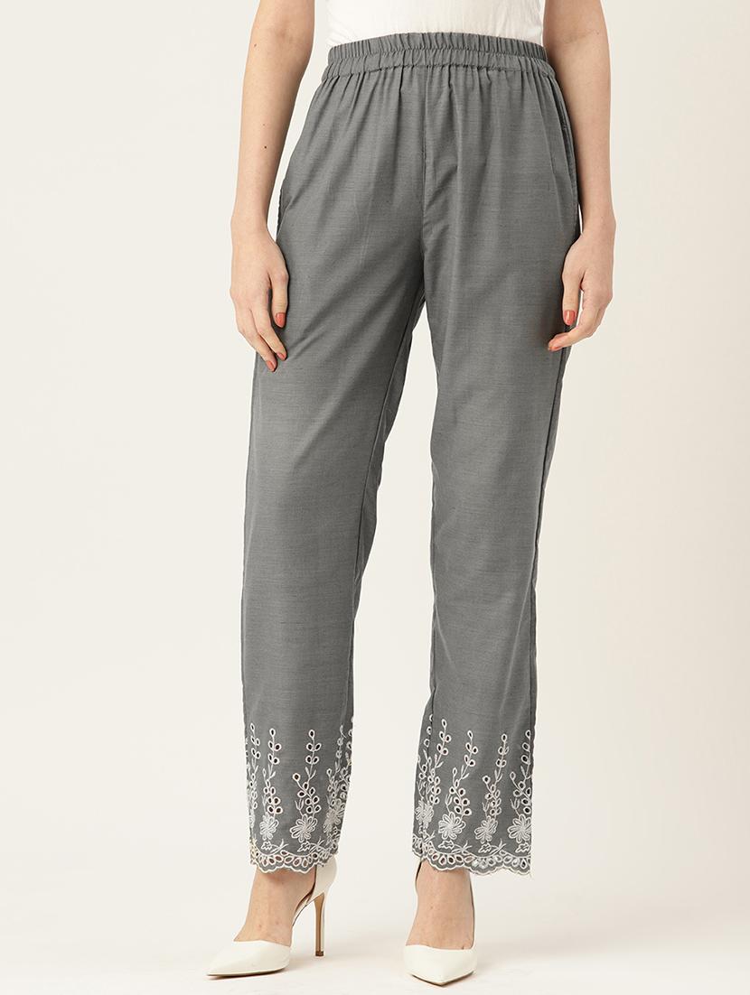 grey solid relaxed fit straight fit palazzo - 20213145 - Zoom Image - 0