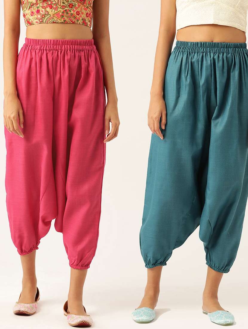 pack of 2 solid high-rise harem pants with elasticated waist