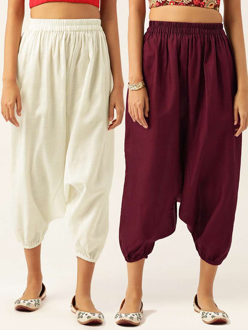 pack of 2 solid high-rise harem pants with elasticated waist