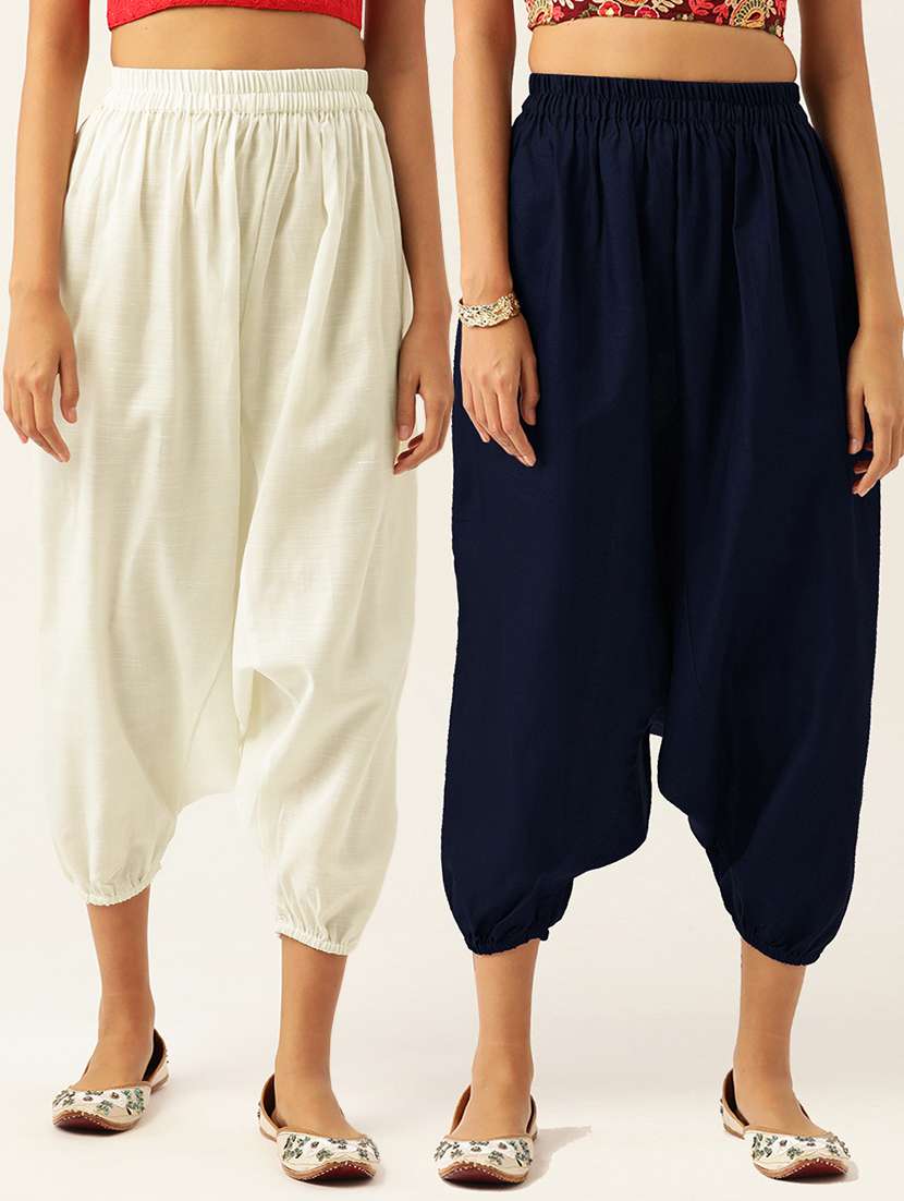 pack of 2 solid high-rise harem pants with elasticated waist
