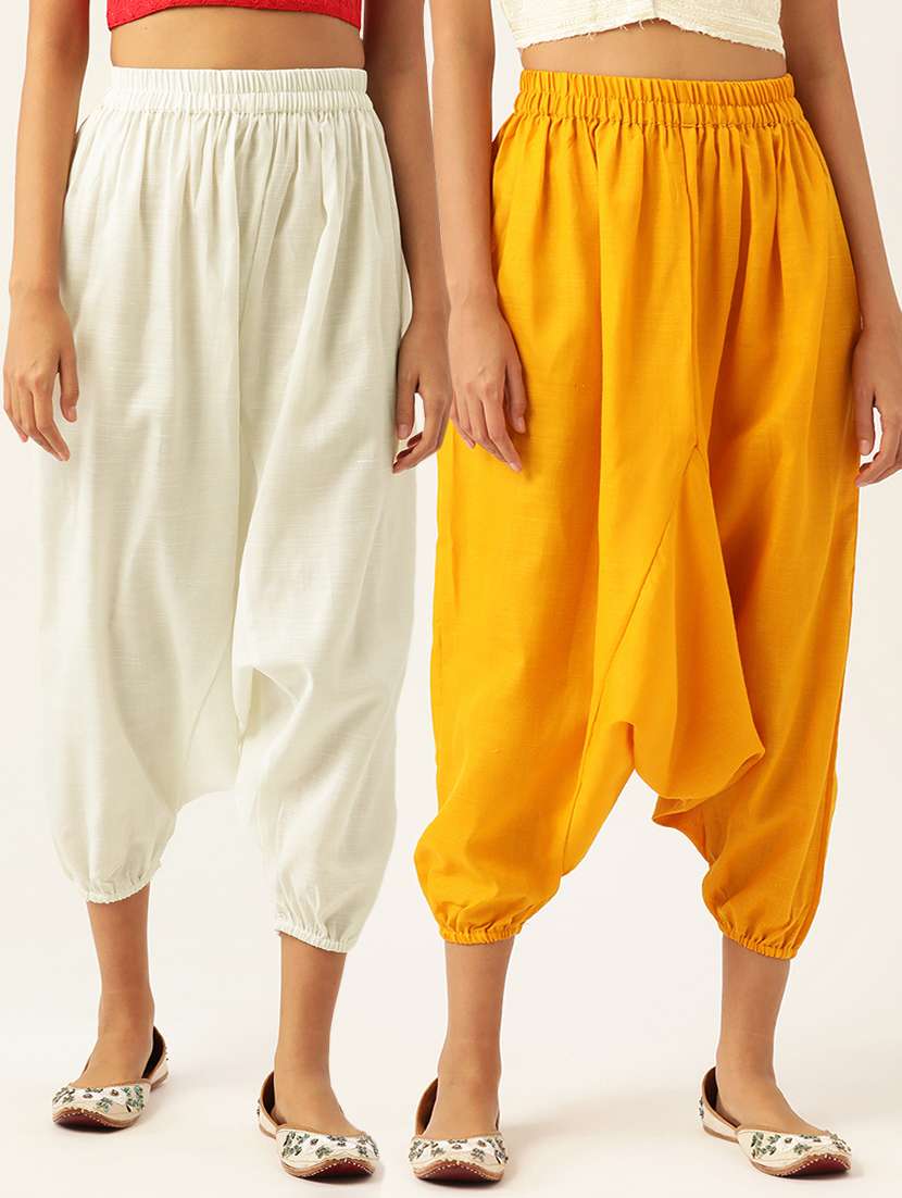 pack of 2 solid high-rise harem pants with elasticated waist