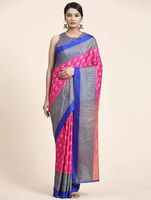women's floral pink colored saree with blouse - 20214361 -  Standard Image - 0