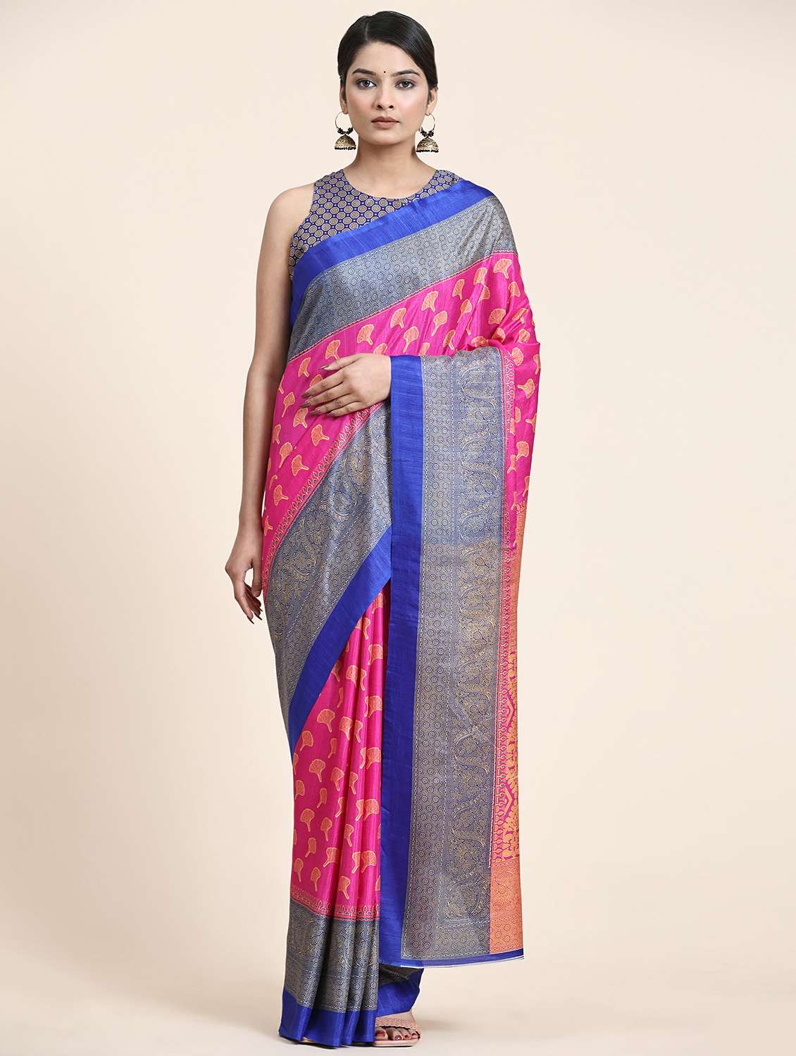 women's floral pink colored saree with blouse - 20214361 -  Zoom Image - 0