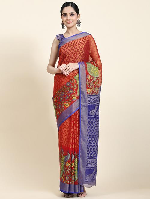women's floral blue colored saree with blouse - 20214378 - Standard Image - 0