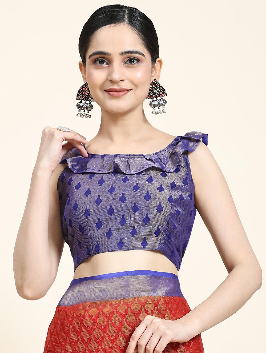 women's floral blue colored saree with blouse - 20214378 - Standard Image - 2