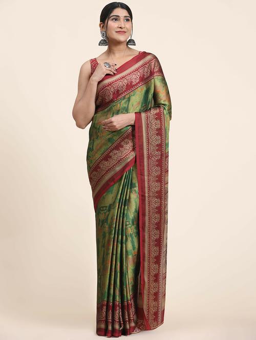 women's printed green colored saree with blouse - 20214379 - Standard Image - 0