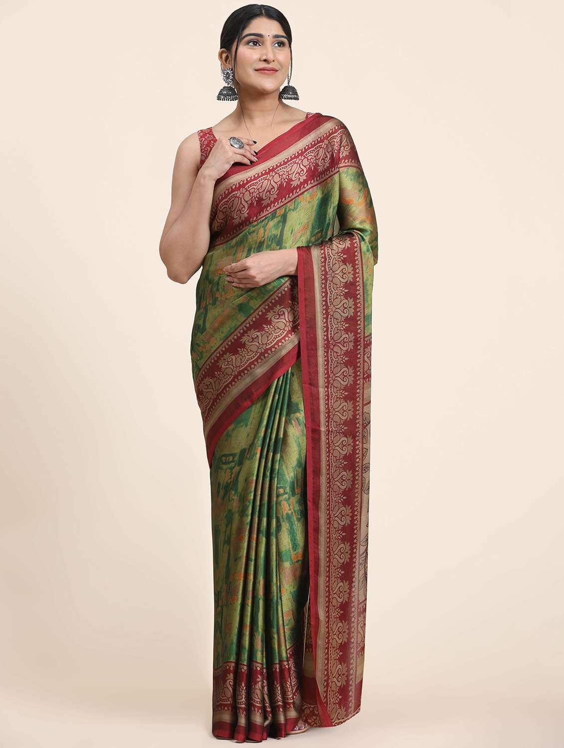 women's printed green colored saree with blouse - 20214379 - Zoom Image - 0