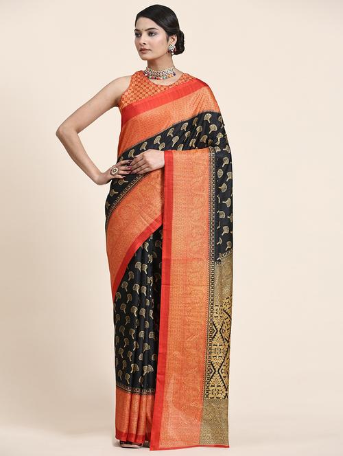 women's self design black colored saree with blouse - 20214382 - Standard Image - 0