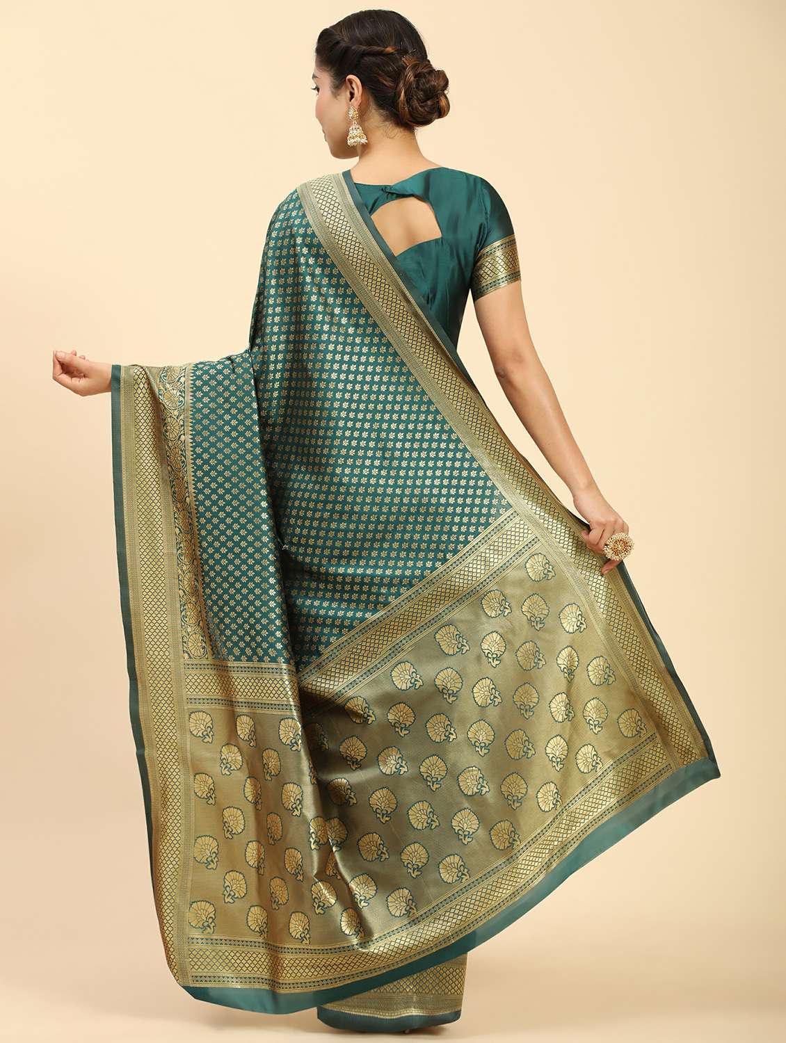 women's self design bottle green colored saree with blouse - 20214405 -  Standard Image - 2