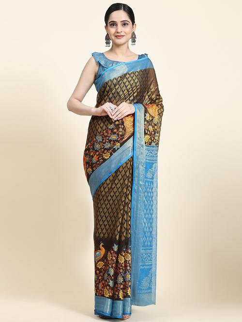 women's printed black colored saree with blouse - 20214413 -  Standard Image - 0