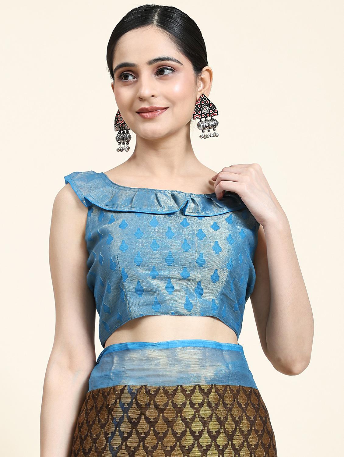 women's printed black colored saree with blouse - 20214413 - Standard Image - 2