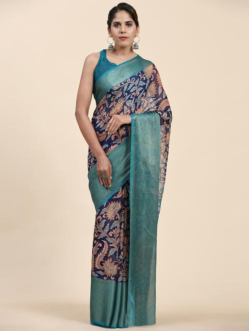 women's bordered blue colored saree with blouse - 20214417 - Standard Image - 0