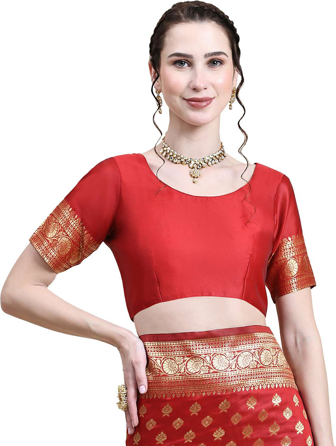 golden border jacquard work banarasi saree with blouse - 20214438 -  Standard Image - 2