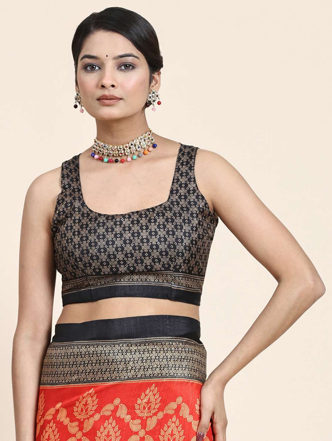 women's printed orange colored saree with blouse - 20214439 - Standard Image - 2