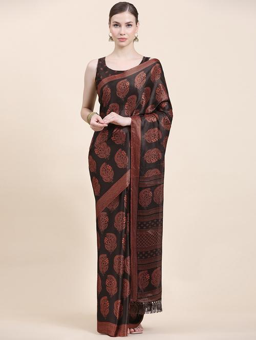 women's printed coffee brown colored saree with blouse - 20214440 - Standard Image - 0