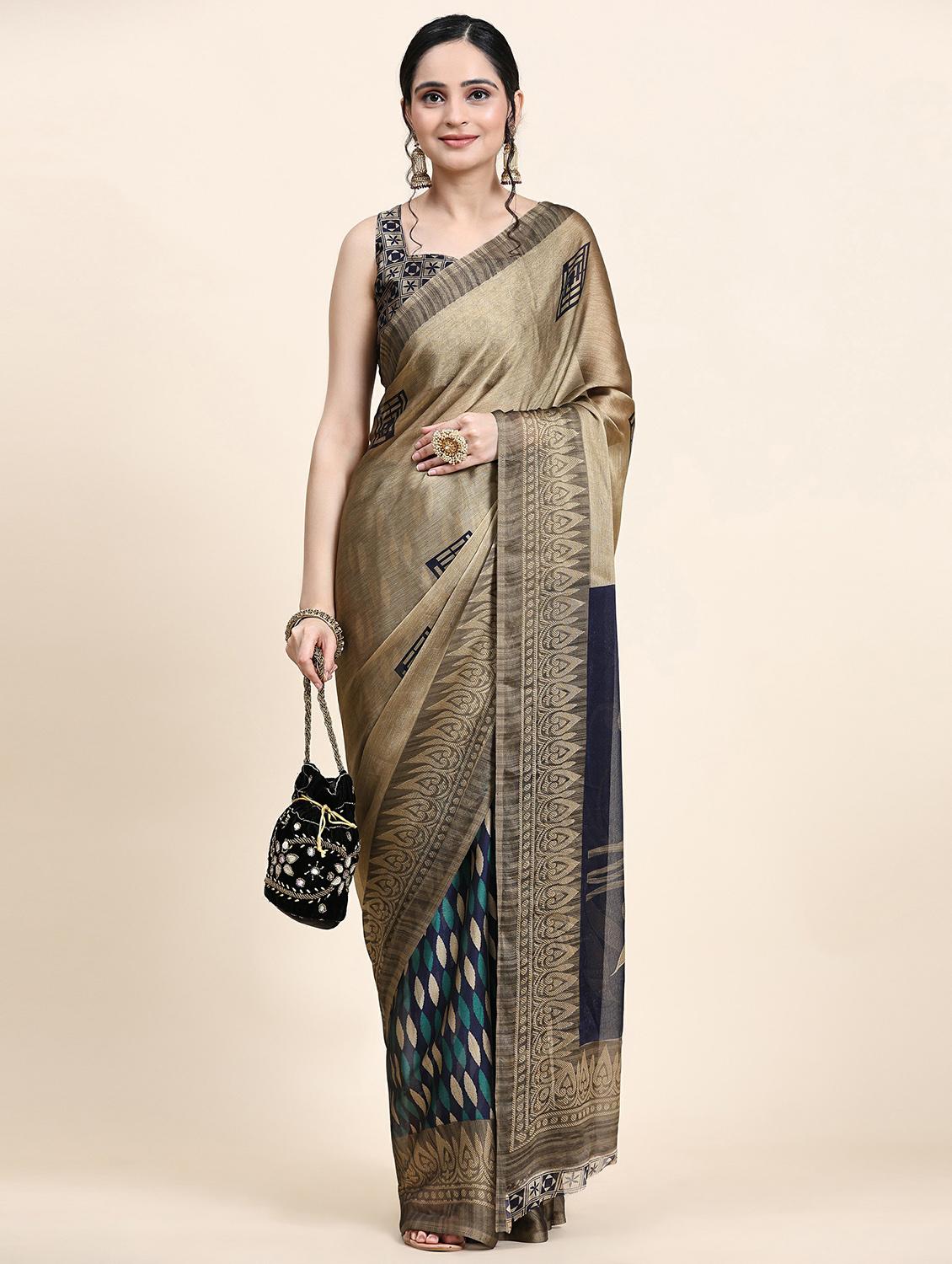 women's self design navy blue colored saree with blouse - 20214446 -  Zoom Image - 0
