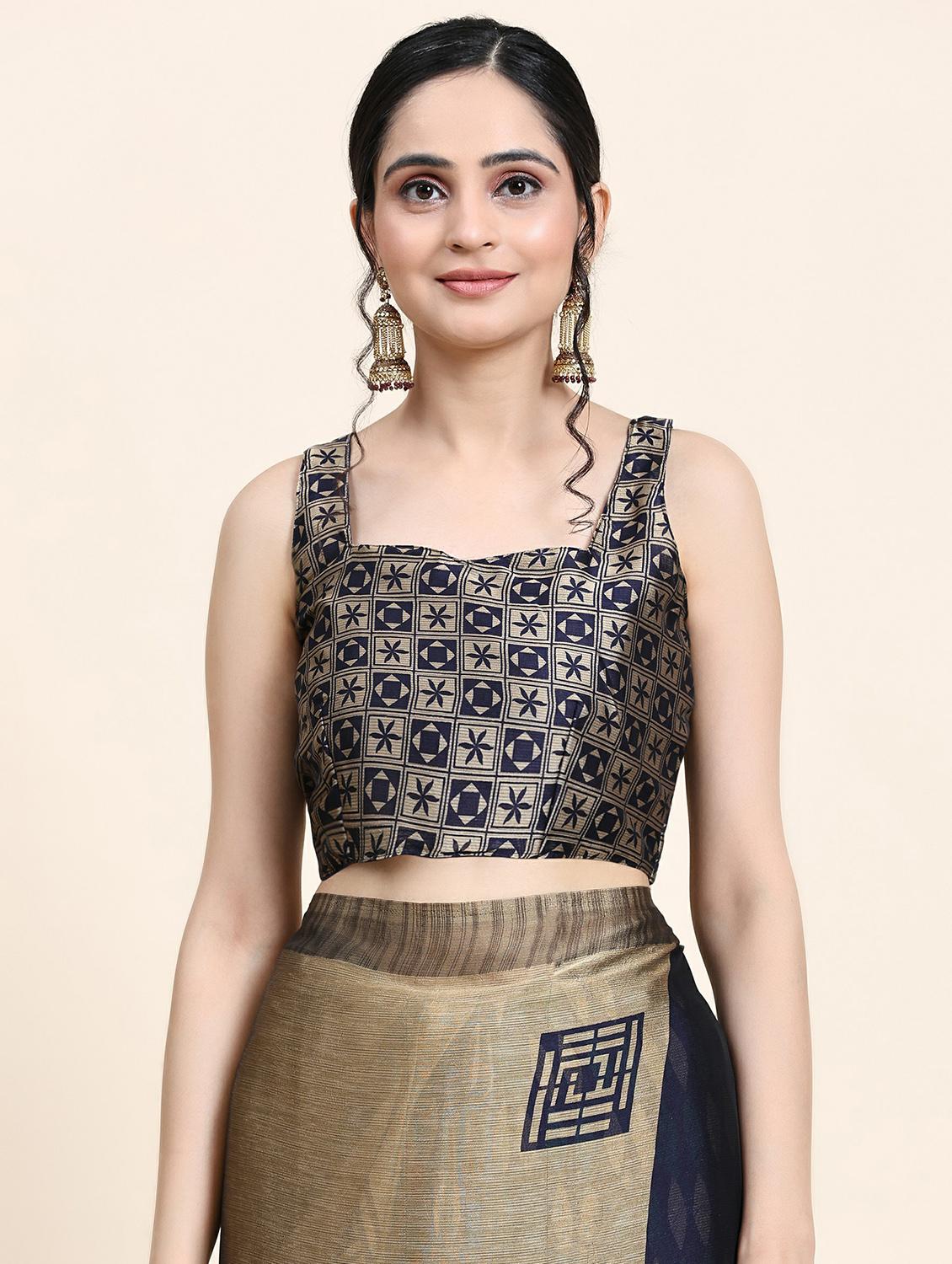 women's self design navy blue colored saree with blouse - 20214446 - Standard Image - 2