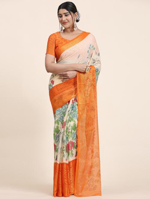 women's floral nude colored saree with blouse - 20214460 -  Standard Image - 0