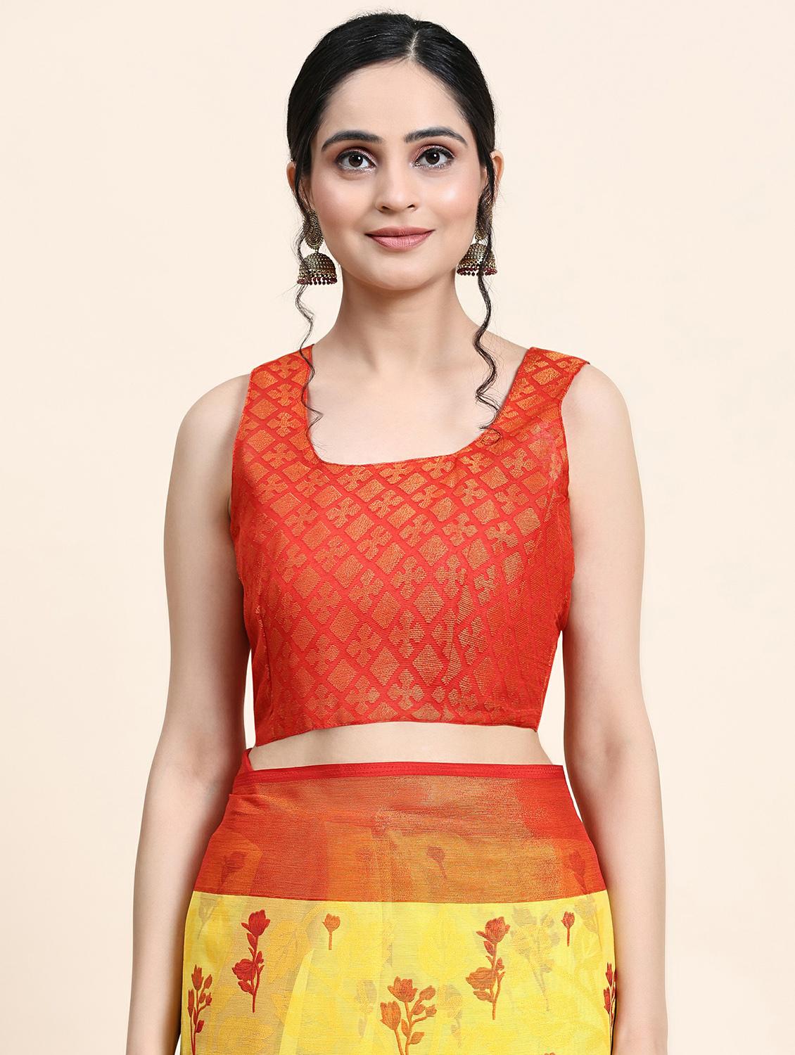 women's floral yellow colored saree with blouse - 20214466 - Standard Image - 2