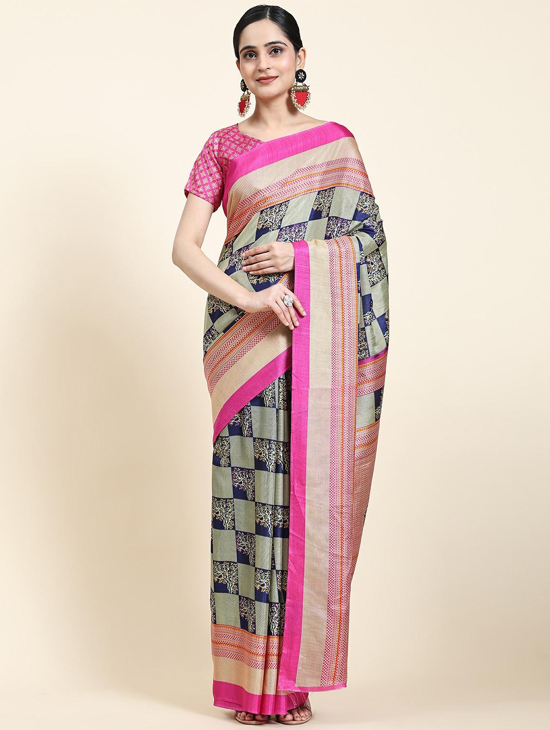 women's printed pink colored saree with blouse - 20214471 -  Zoom Image - 0