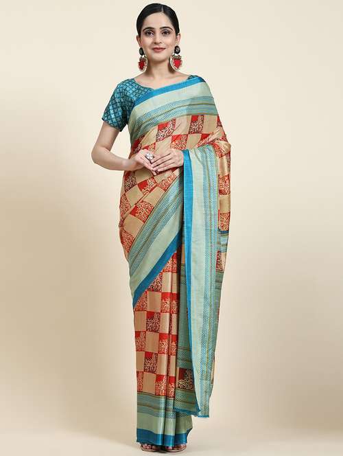 women's checks multi colored saree with blouse - 20214485 -  Standard Image - 0