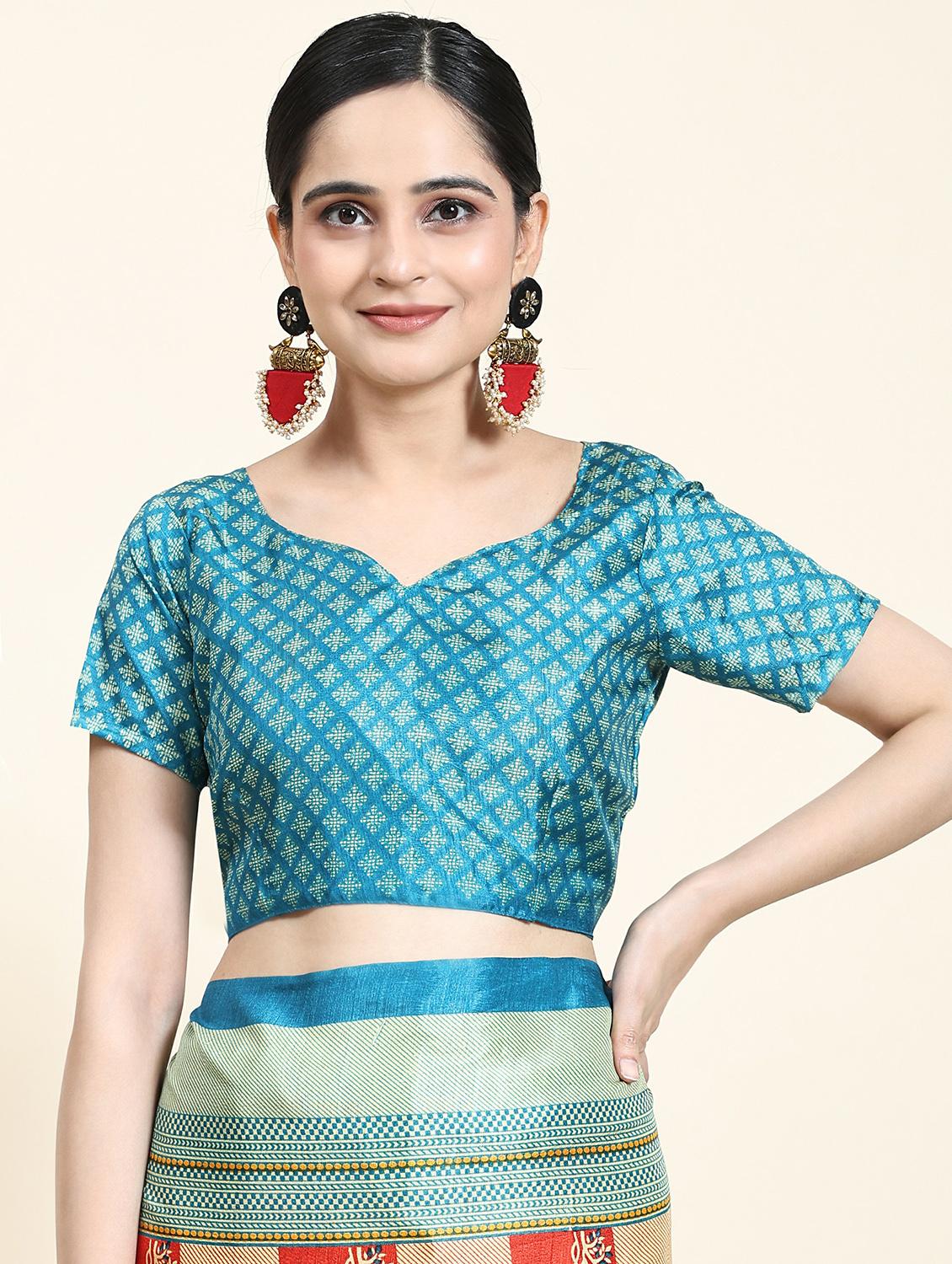 women's checks multi colored saree with blouse - 20214485 - Standard Image - 2