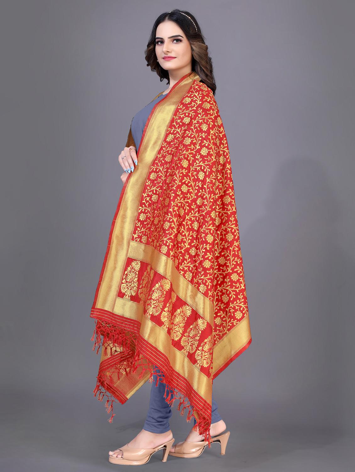 floral zari woven dupatta - 20214503 - Standard Image - 2