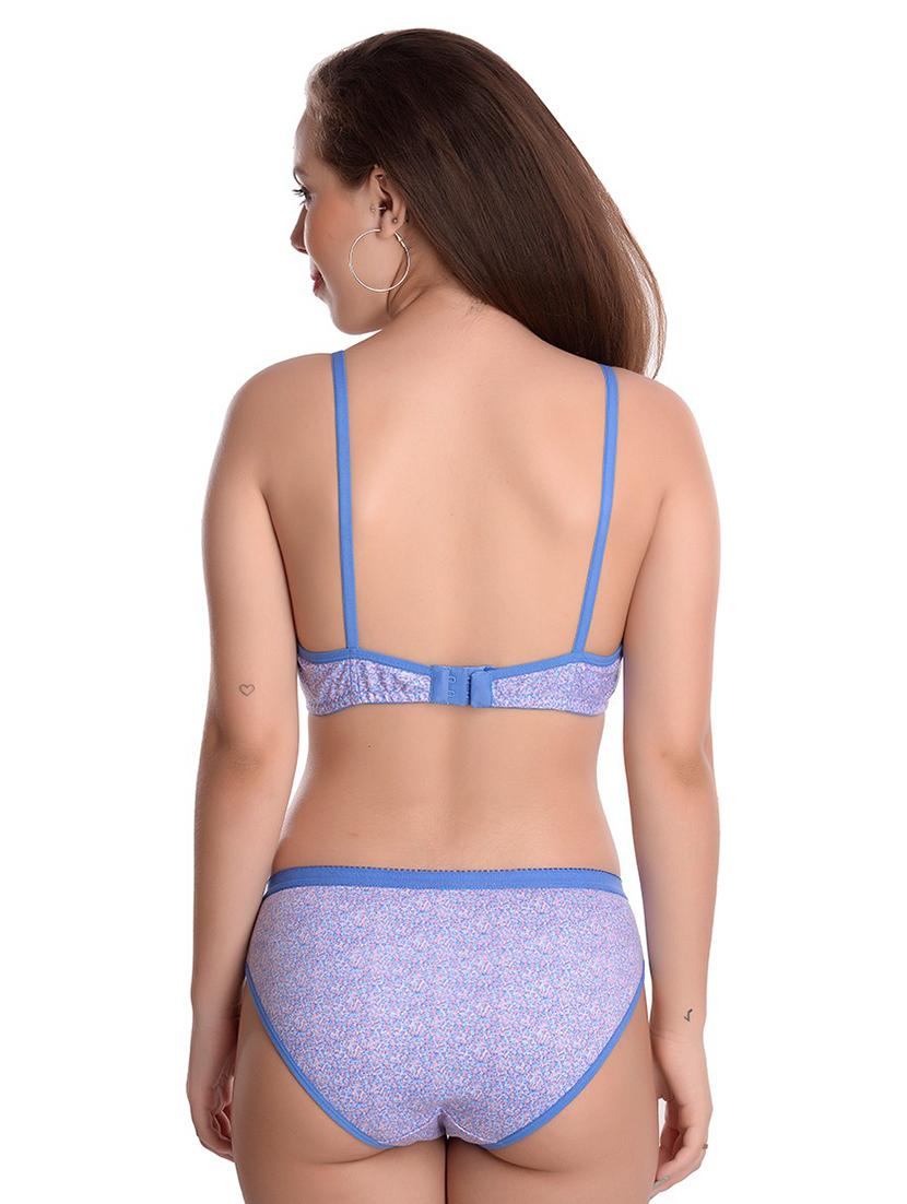 blue printed detailed bra and panty set - 20214532 - Standard Image - 2