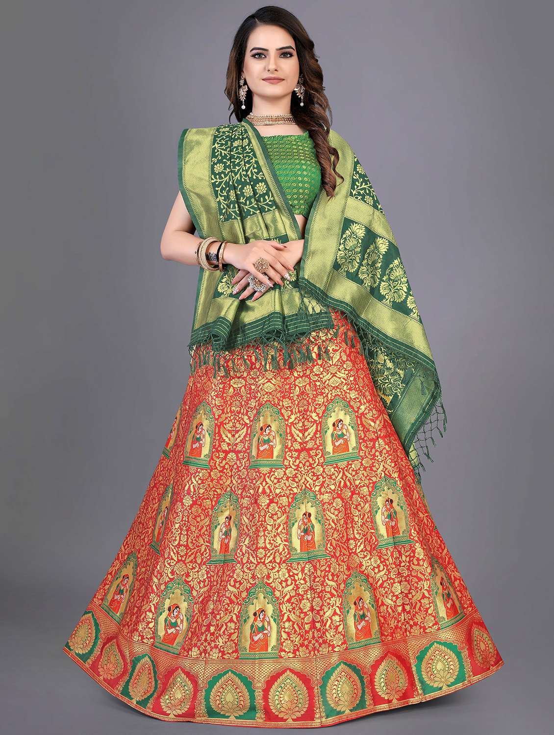 self design panelled lehenga choli set with dupatta - 20214730 - Zoom Image - 0