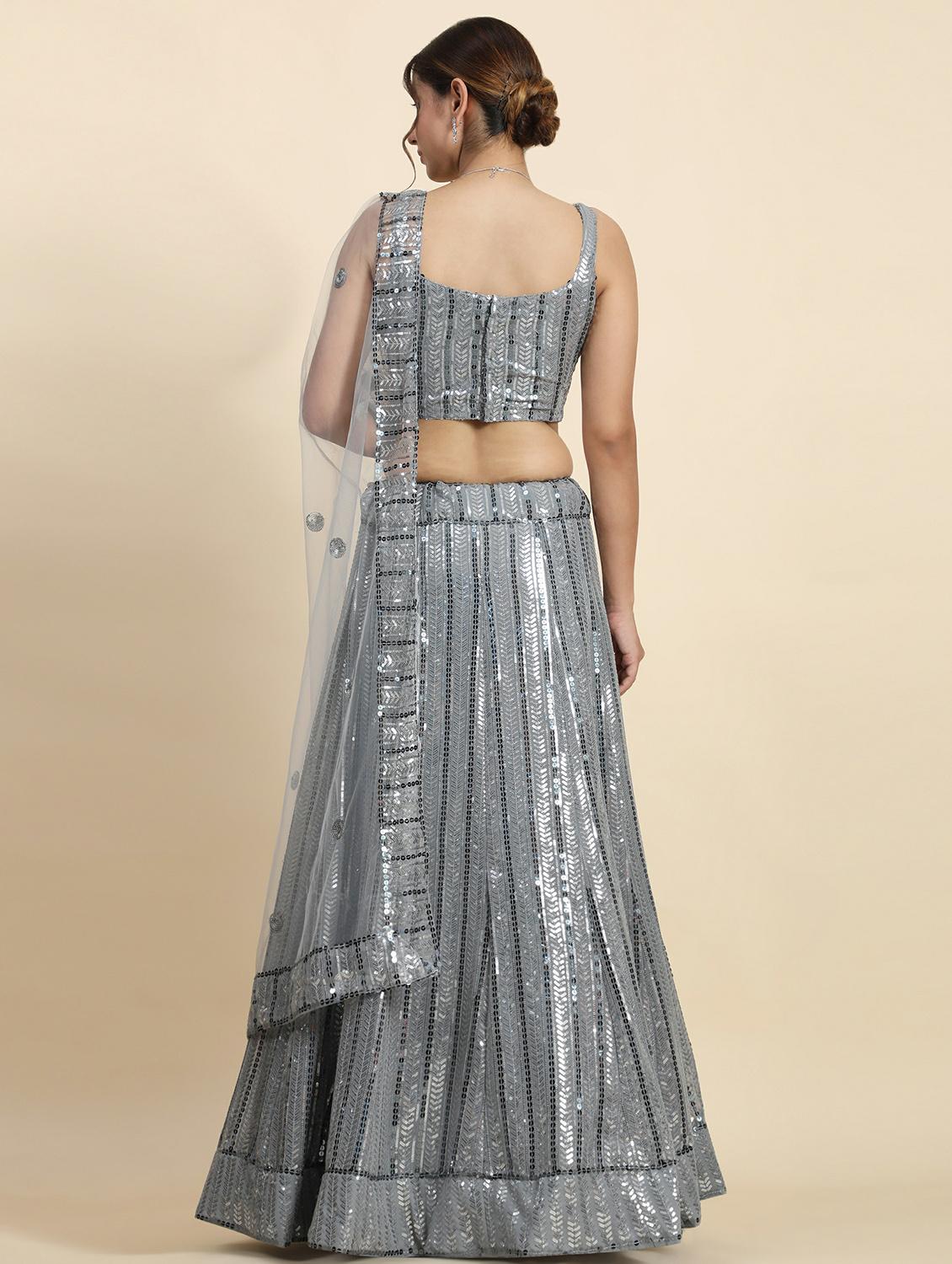 sequins work panelled lehenga choli set with dupatta - 20214769 - Standard Image - 2