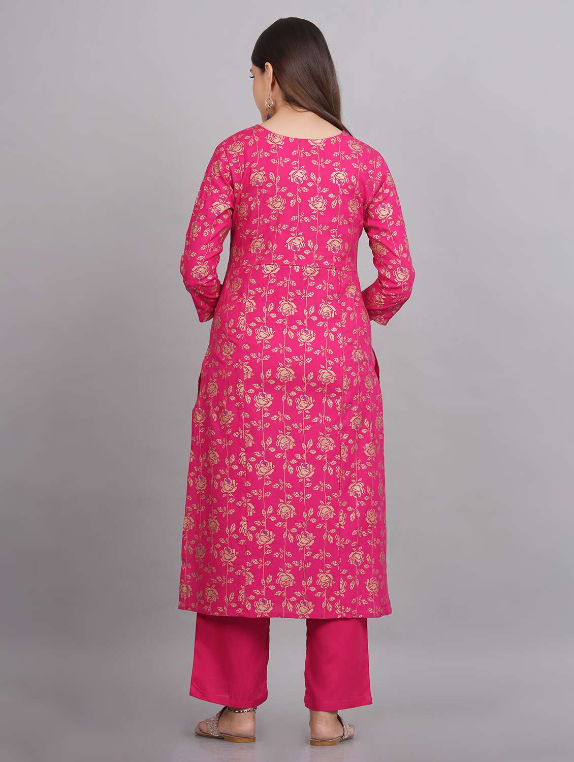 pink floral printed round neck straight kurta - 20215065 - Standard Image - 2