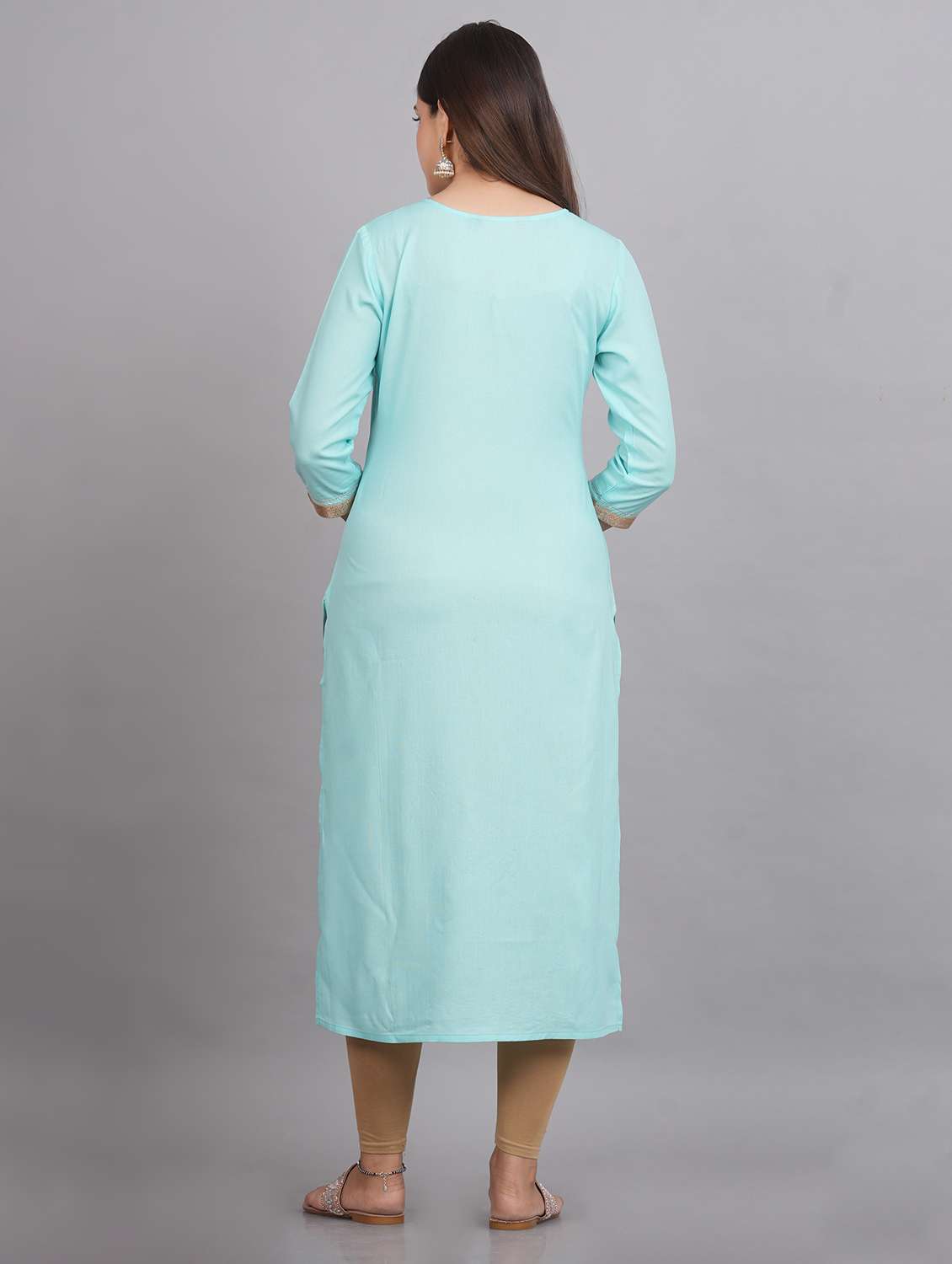 women light blue sequin work straight kurta - 20215071 -  Standard Image - 2