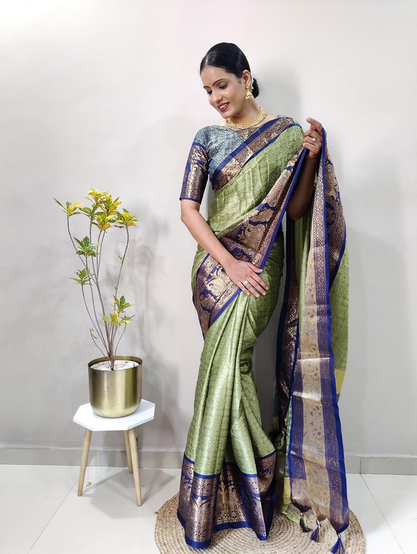 light green art silk dharmavaram saree with blouse - 20215420 - Standard Image - 2