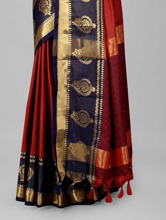 women maroon banarasi cotton silk saree with blouse - 20215559 -  Standard Image - 2