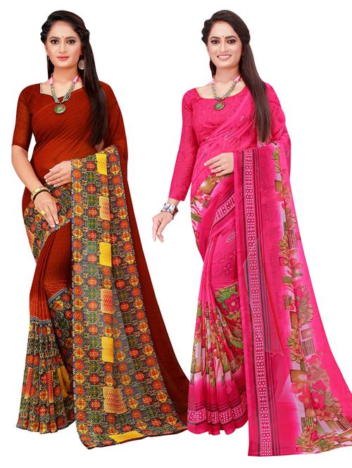 women pack of 2 casual wear sarees with blouse - 20216568 - Standard Image - 0