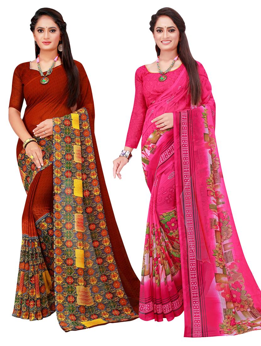 women pack of 2 casual wear sarees with blouse - 20216568 - Zoom Image - 0