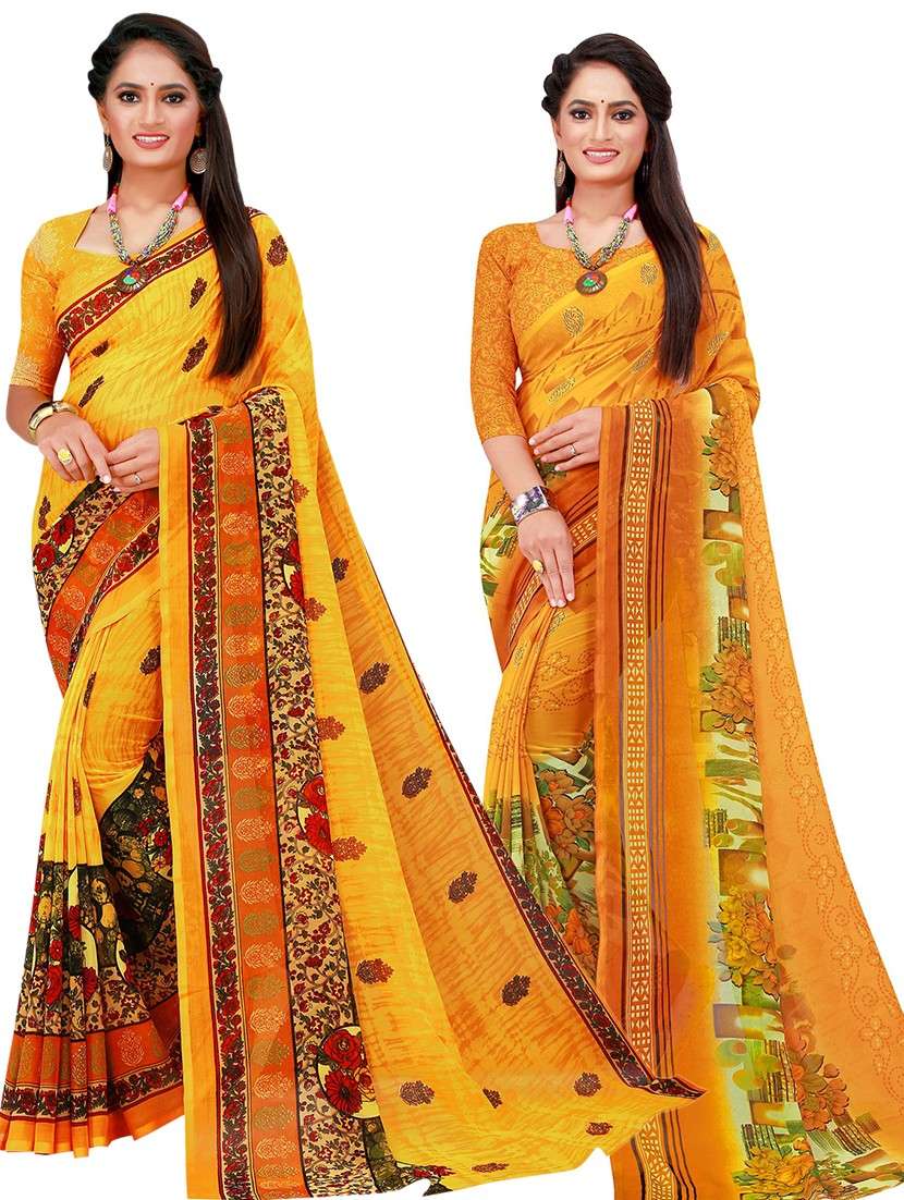 women's printed yellow colored saree with blouse - 20217023 -  Zoom Image - 0