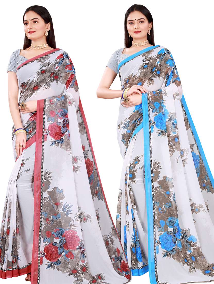 women's printed multi colored saree with blouse