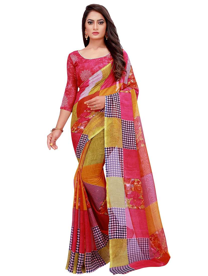 pack of 2 printed georgette saree with blouse - 20217689 -  Standard Image - 2