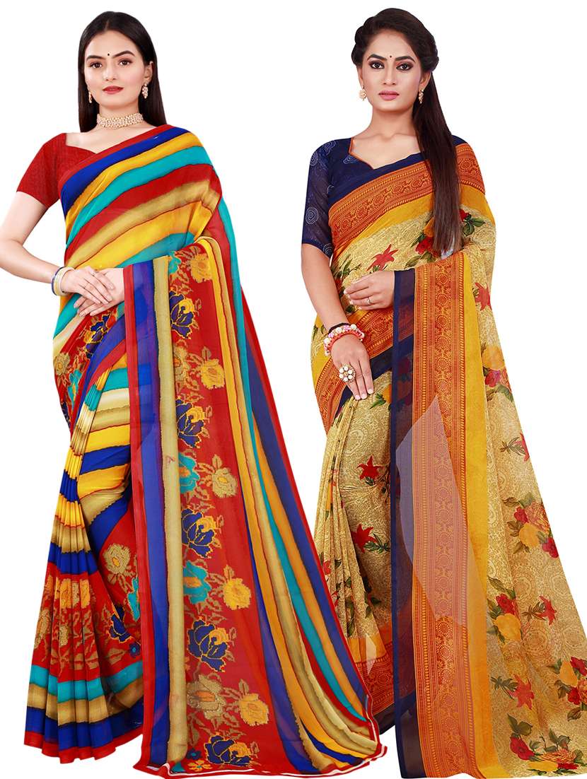 women's printed multi colored saree with blouse