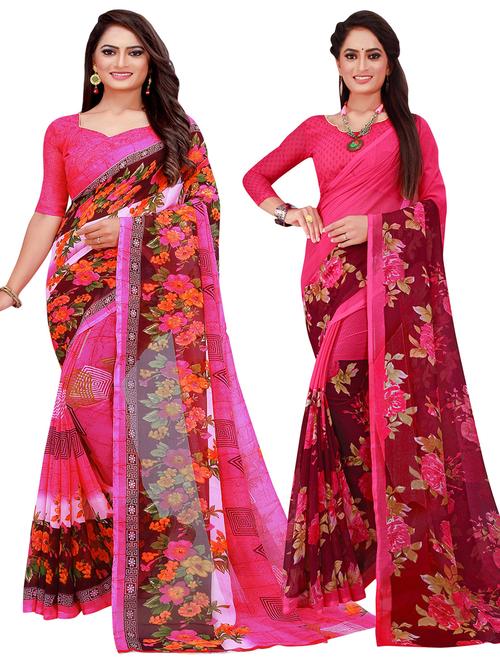 women pack of 2 casual wear sarees with blouse - 20218167 -  Standard Image - 0