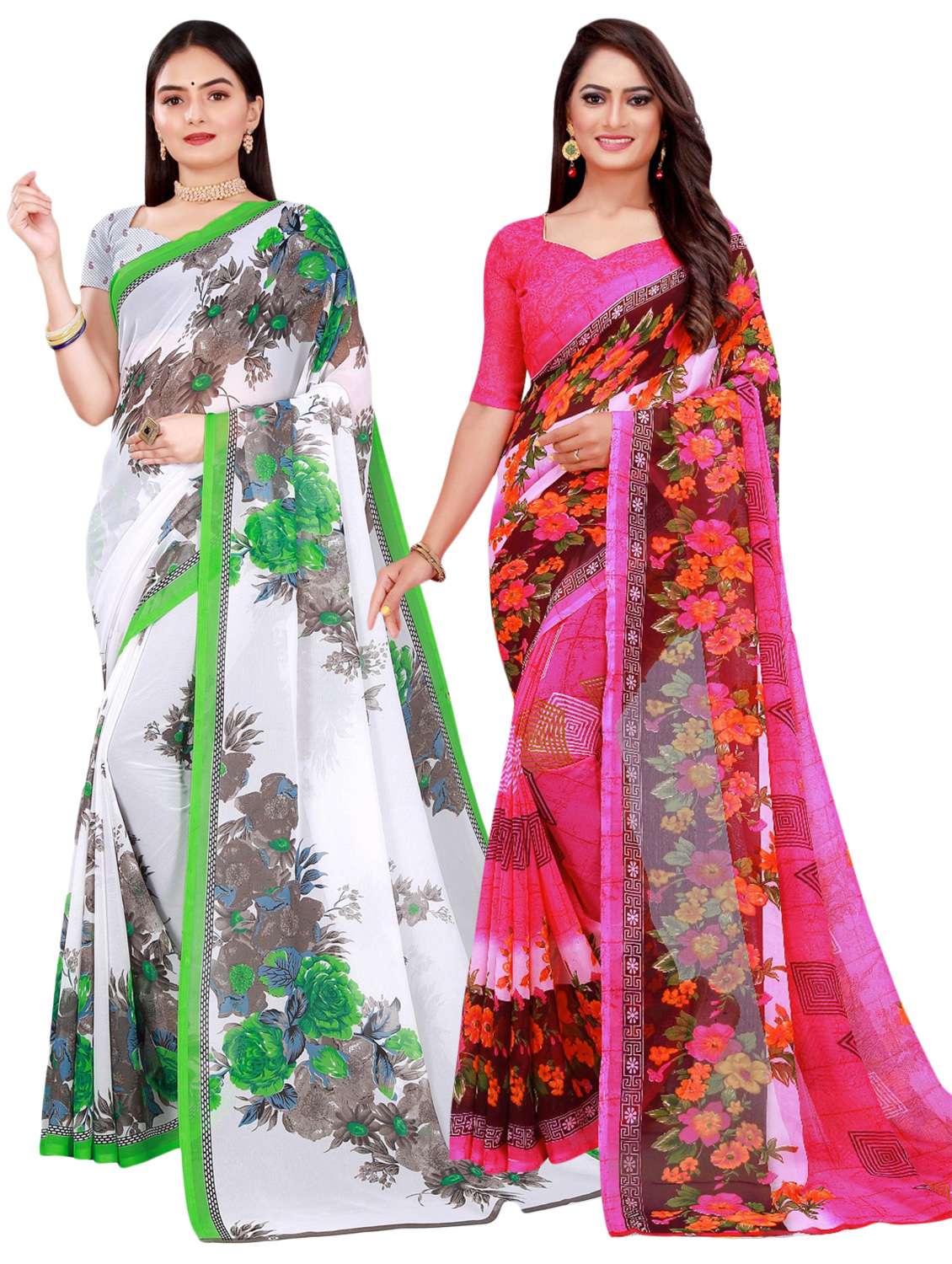 women's floral multi colored saree with blouse