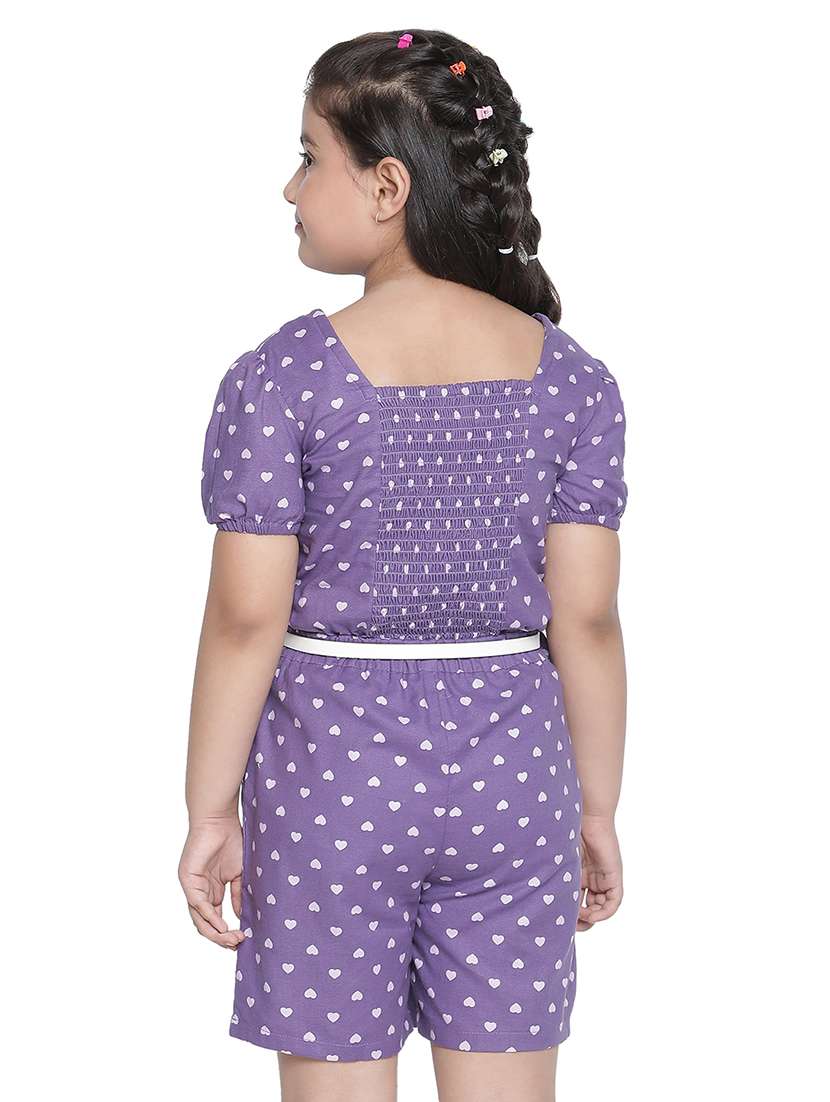 girls purple cotton 3/4th jumpsuit twin - 20221018 - Standard Image - 2