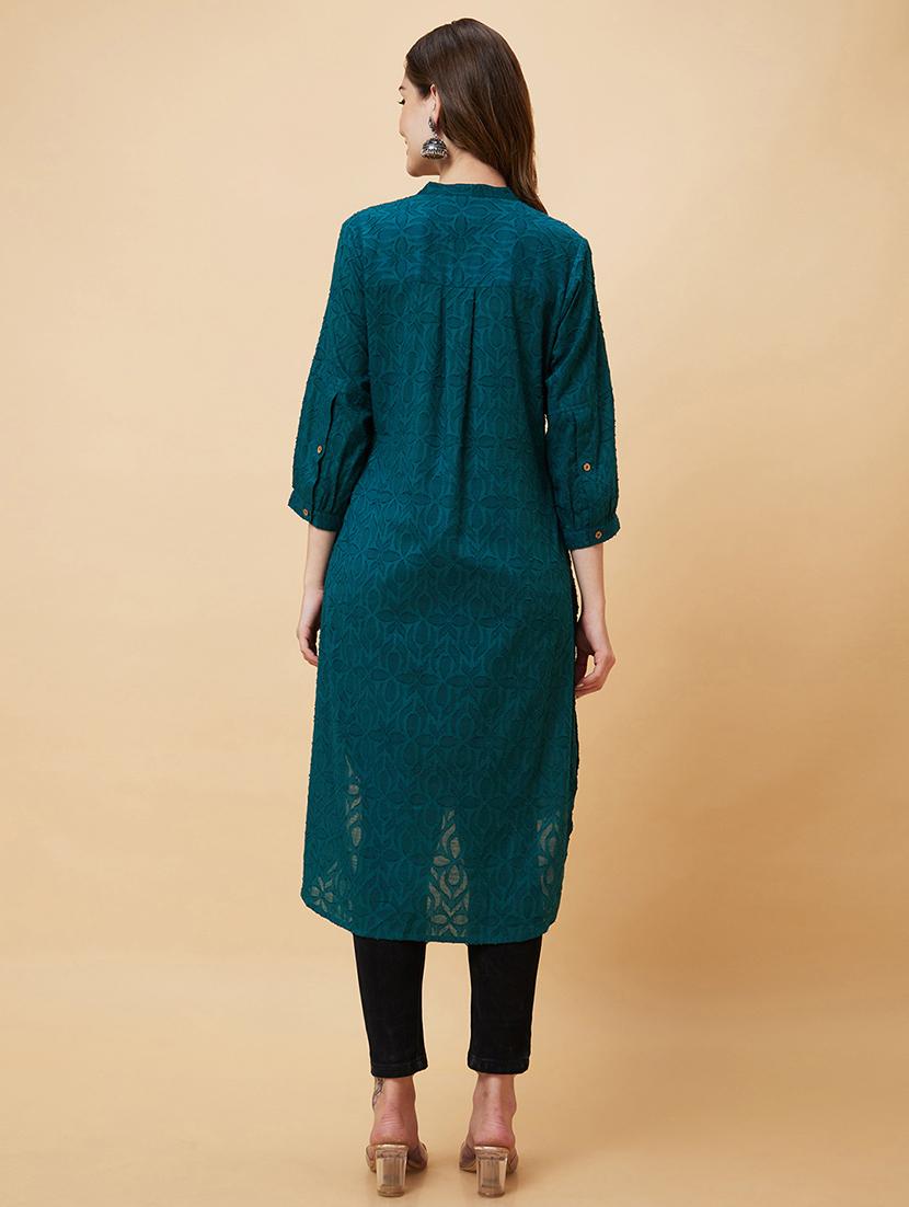 green self-designed straight kurta - 20221137 - Standard Image - 2