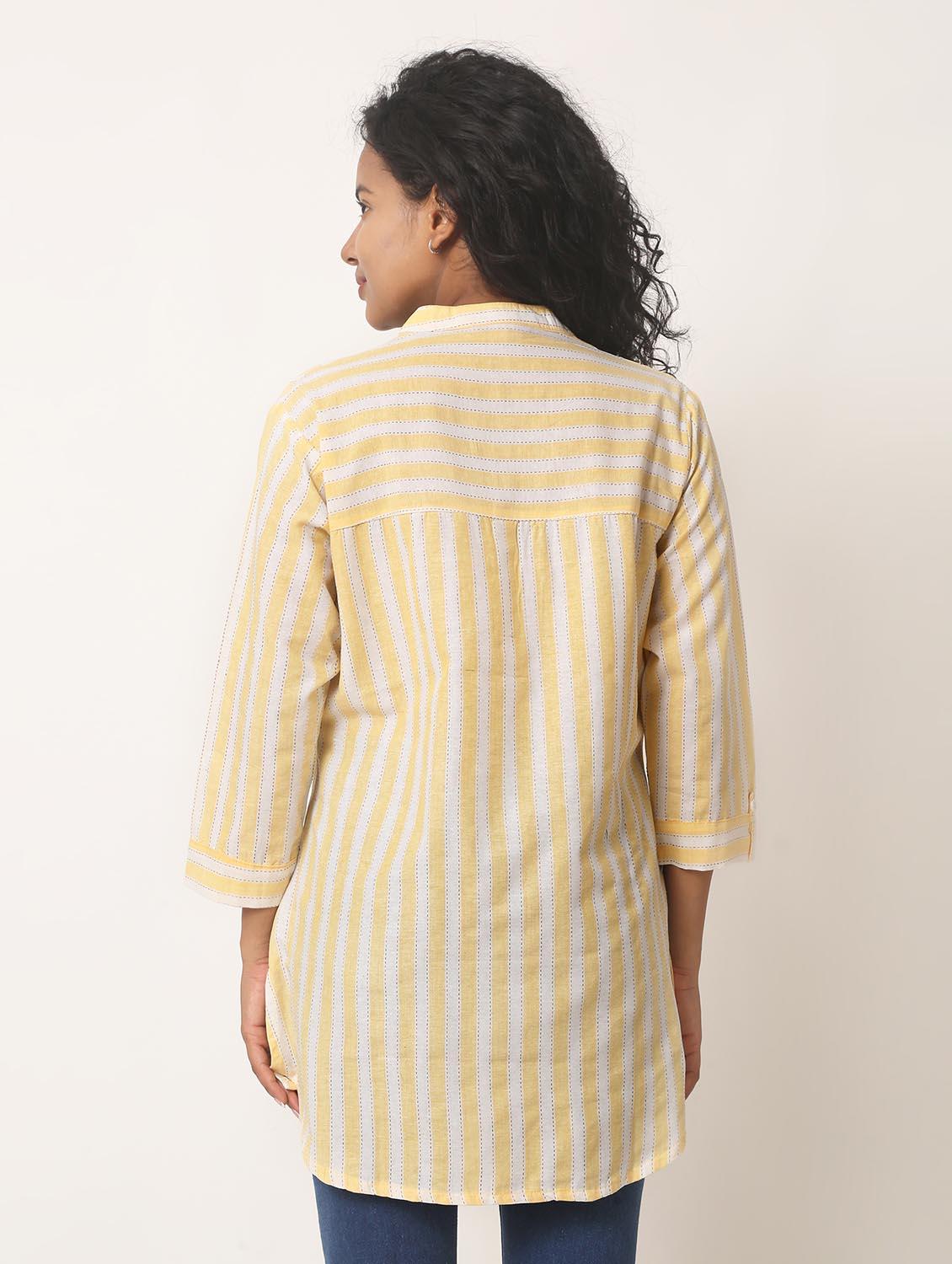 yellow stripes mandarin neck regular tunic - 20221184 - Standard Image - 2