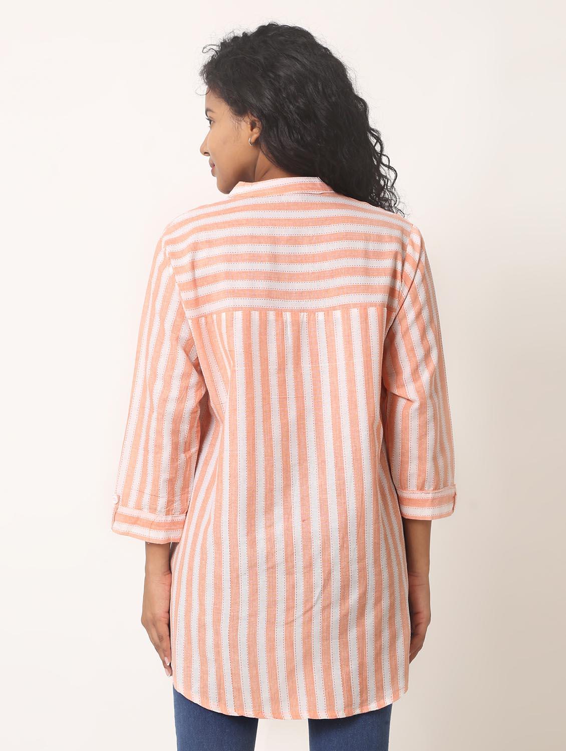orange stripes mandarin neck regular tunic - 20221187 - Standard Image - 2
