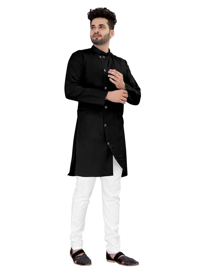 black solid long sleeve kurta - 20221241 - Standard Image - 2