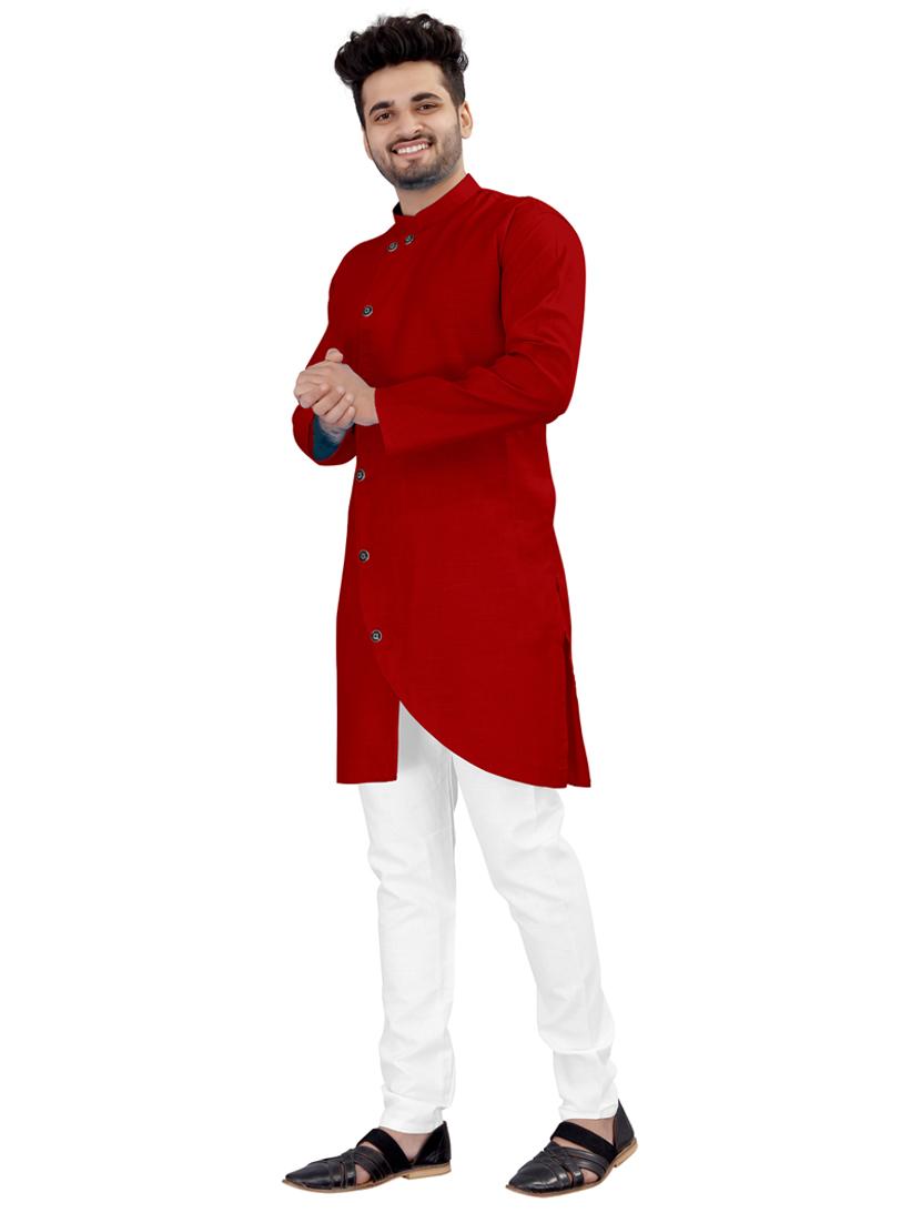 red solid long sleeve kurta - 20221246 - Standard Image - 2