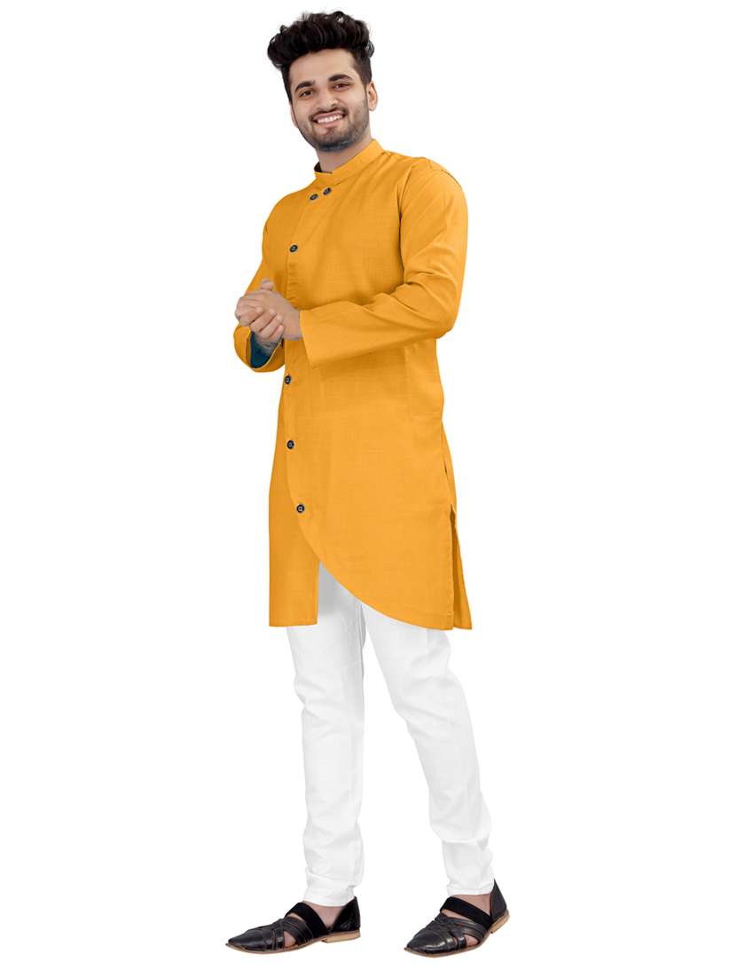yellow solid long sleeve kurta - 20221248 - Standard Image - 2